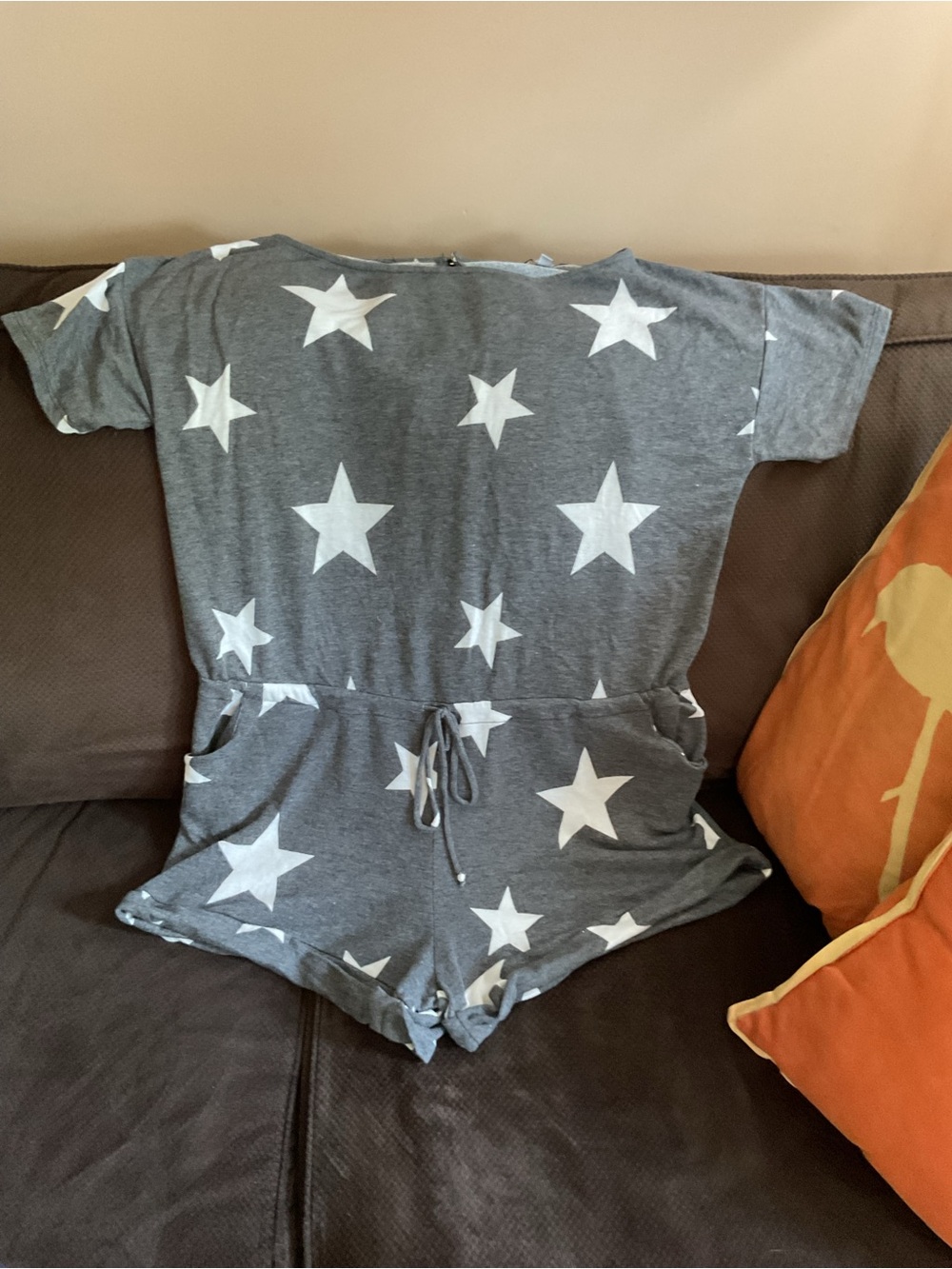 white birch Gray Star romper with Subtle Print